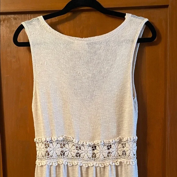 ONE CLOTHING Sleeveless Crochet Cream Knit Maxi Duster Button Resortwear Sweater - Picture 6 of 13